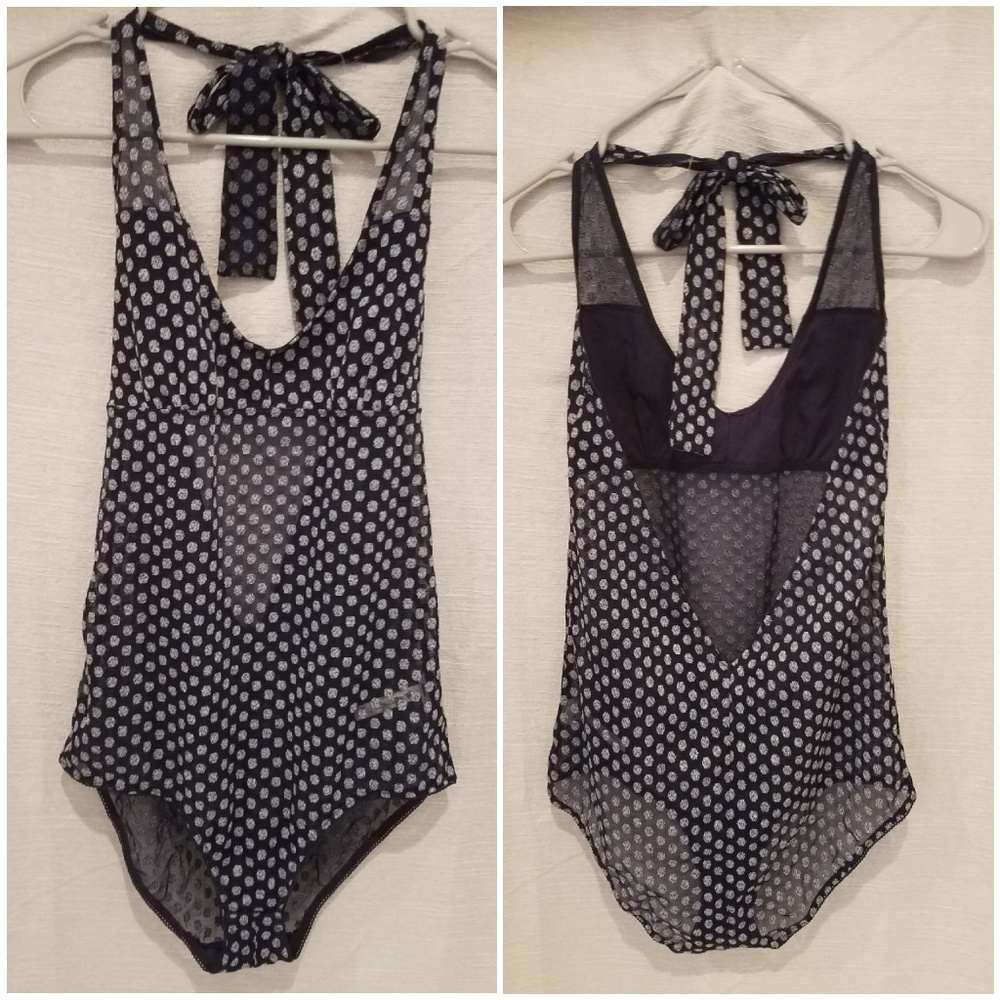 New Aerie Halter Top Mesh Navy Bodysuit size Medium LAST ONE!